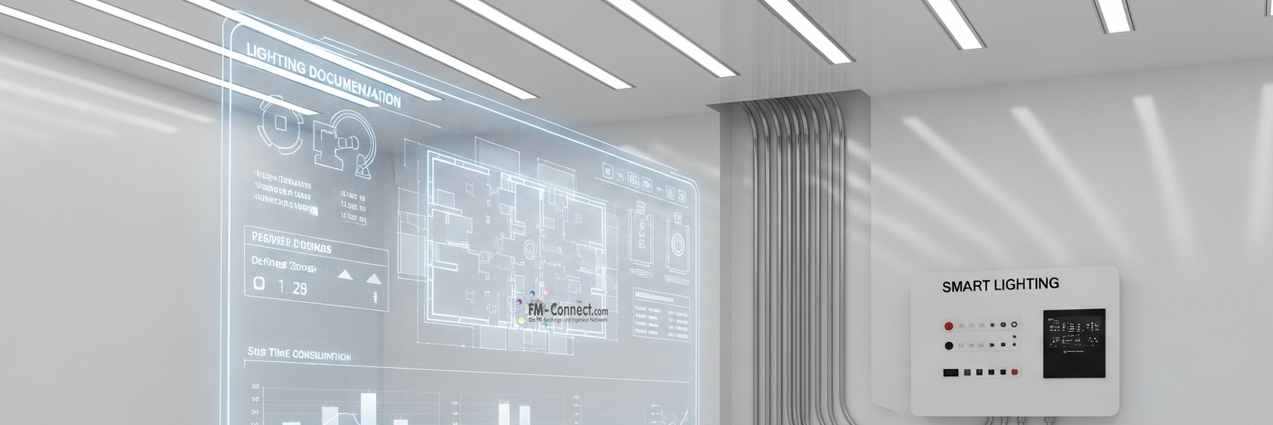 Dokumentation der allgemeinen Beleuchtung: Leuchtenverzeichnis, Lichtstärkemessungen nach DIN EN 12464-1 und Wartungszyklen für LED-Systeme
